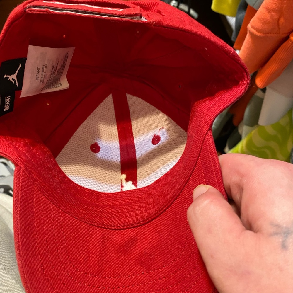 Red Jordan Velcro back ball cap for infant